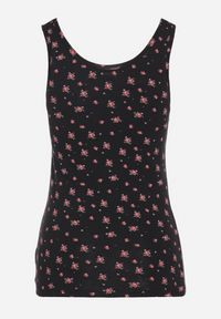 Born2be - Czarny Bawełniany Top z Kwiatowym Wzorem Venitte. Okazja: na co dzień. Kolor: czarny. Materiał: bawełna. Wzór: kwiaty. Styl: klasyczny, casual