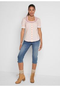 Bluzka w ludowym stylu bonprix pastelowy jasnoróżowy w kropki. Kolor: różowy. Materiał: bawełna. Wzór: kropki #3