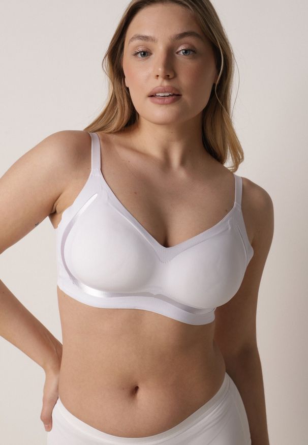 Born2be - Biały Biustonosz z Usztywnianymi Miseczkami i Transparentną Wstawką Zeriga. Kolor: biały