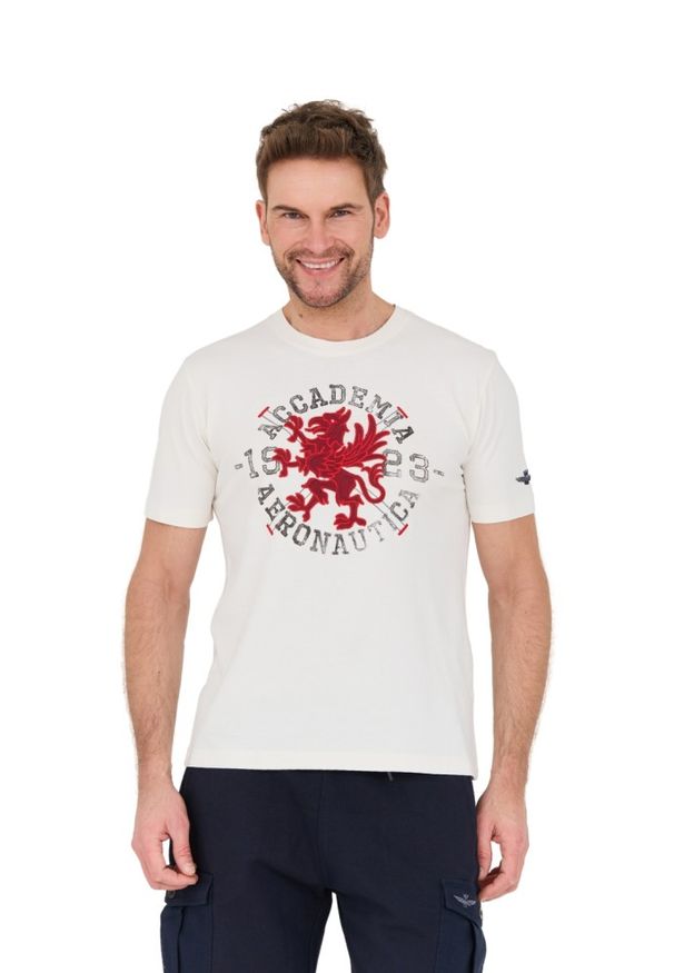 Aeronautica Militare - AERONAUTICA MILITARE Beżowy bawełniany męski t-shirt M.C., Rozmiar M. Kolor: beżowy. Materiał: bawełna