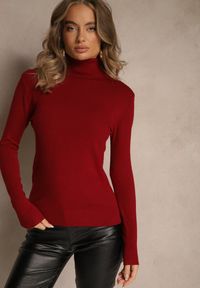 Renee - Bordowy Golf Dopasowany Ungase. Typ kołnierza: golf. Kolor: czerwony. Materiał: tkanina, jeans. Długość rękawa: długi rękaw. Długość: długie. Sezon: zima, jesień #3