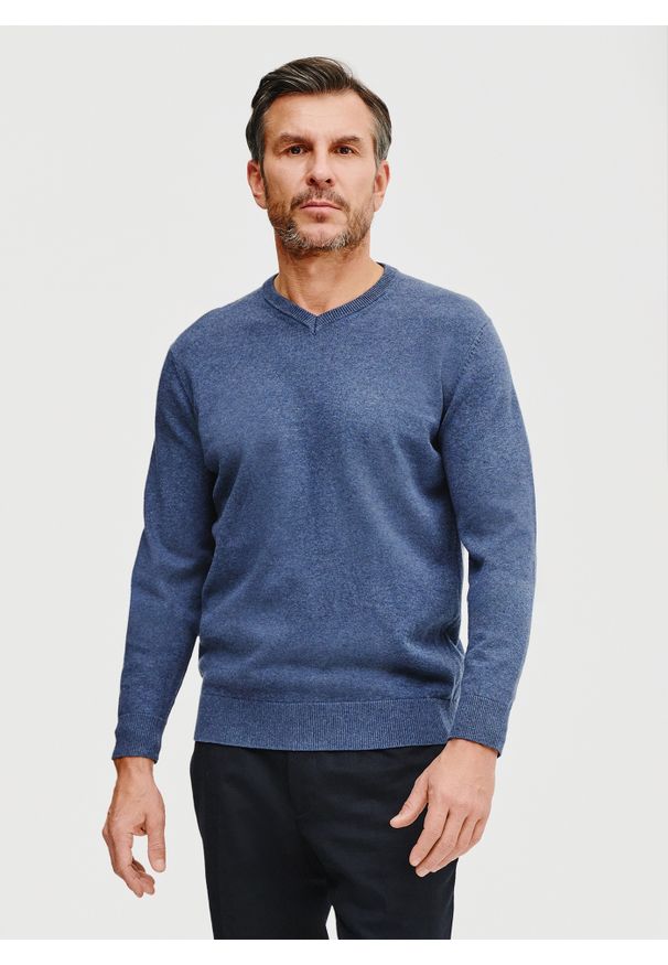 Pako Lorente - PAKO LORENTE – Niebieski męski sweter w serek. Typ kołnierza: dekolt w serek. Kolor: czerwony, niebieski, zielony. Materiał: bawełna. Sezon: wiosna
