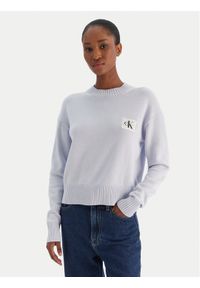 Calvin Klein Jeans Sweter Ck Embro Badge LV047D351G Błękitny Regular Fit. Kolor: niebieski. Materiał: bawełna #1