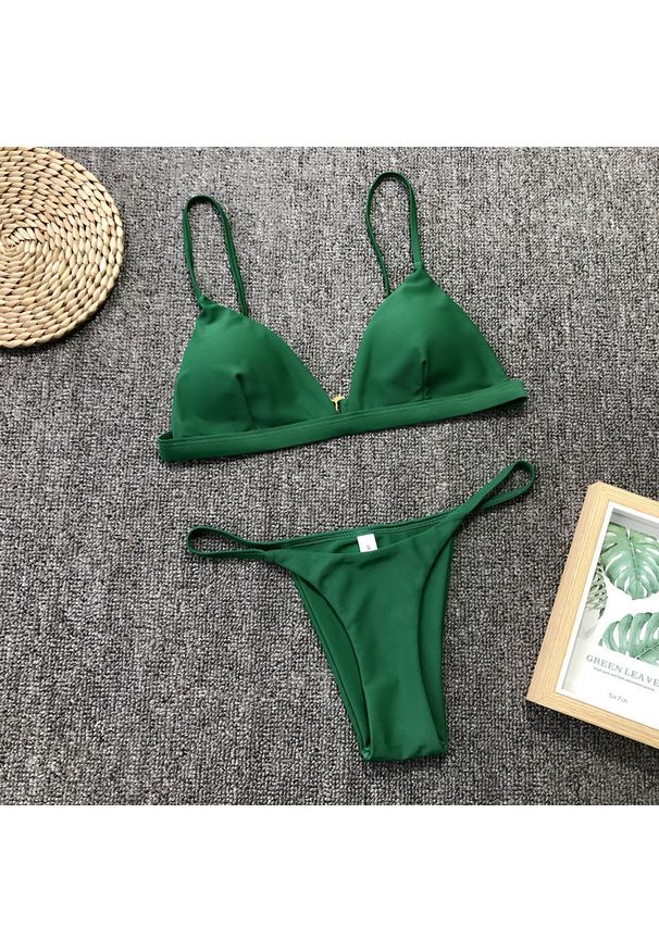 Intica - Bikini minimalistyczne plażowe z wysokiej jakości materiałów Jolene. Kolor: zielony. Materiał: materiał