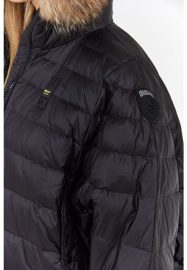 Blauer USA - BLAUER Czarny damski płaszcz puchowy z futrem jenota, Rozmiar S. Kolor: czarny. Materiał: futro, puch