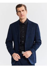 Reserved - Marynarka slim fit w kratę - granatowy. Kolor: niebieski. Materiał: tkanina, wiskoza #1
