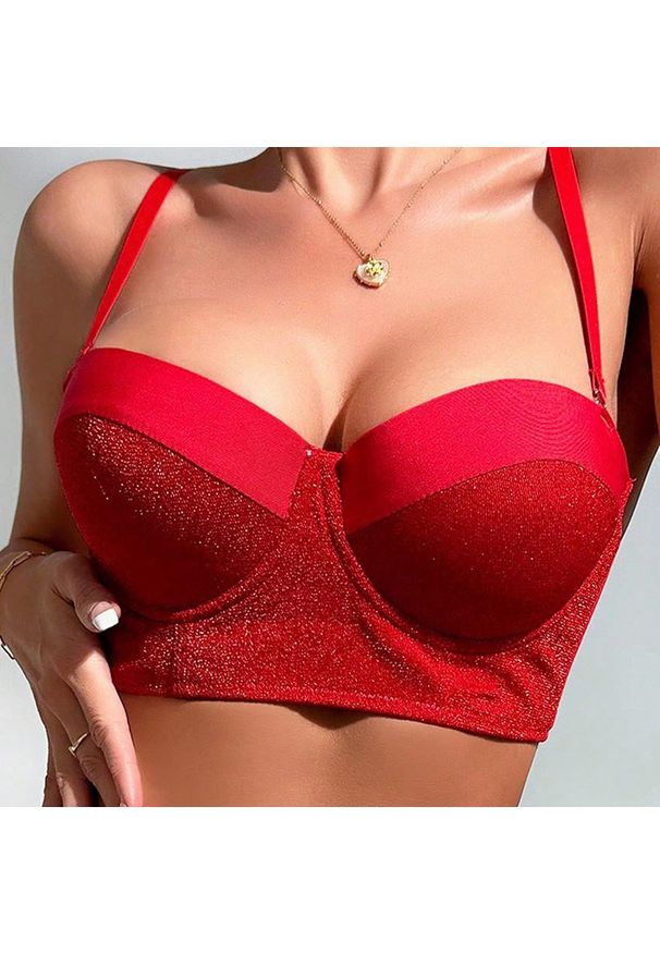 Intica - Biustonosz push-up z regulowanymi ramiączkami dla podkreślenia kształtów Kanja. Kolor: czerwony. Rodzaj stanika: push-up