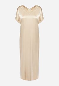 Born2be - Beżowa Wiskozowa Sukienka o Pudełkowym Kroju Oversize Moratina. Okazja: na co dzień. Kolor: beżowy. Materiał: wiskoza. Typ sukienki: oversize. Styl: casual #6