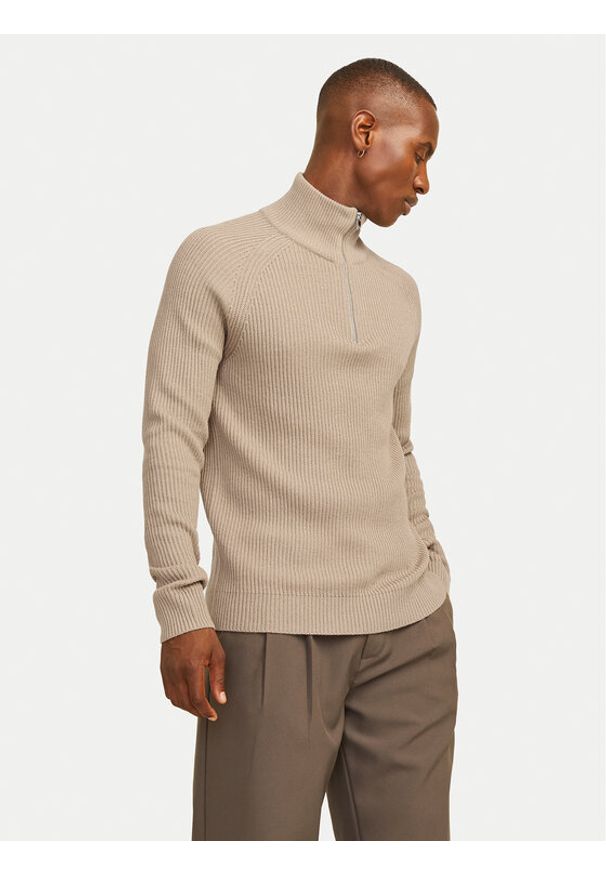 Jack & Jones Sweter Pannel 12258473 Beżowy Regular Fit. Kolor: beżowy. Materiał: syntetyk, bawełna