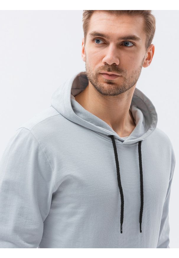 Ombre Clothing - Bluza męska z kapturem B1154 - jasnoszara - XXL. Okazja: na co dzień. Typ kołnierza: kaptur. Kolor: szary. Materiał: bawełna, poliester. Styl: klasyczny, casual