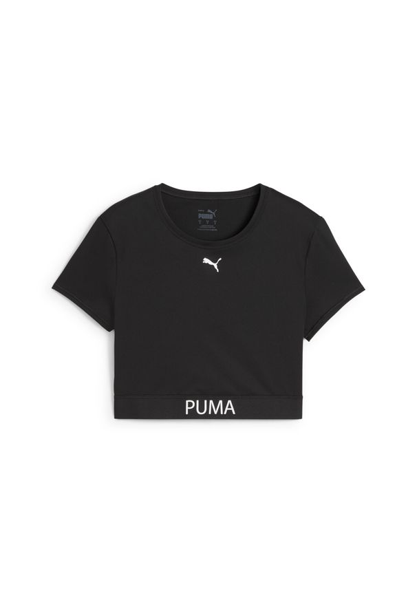 Puma - Damska koszulka o skróconym kroju PUMA STRONG PUMA. Kolor: czarny. Długość: krótkie. Sport: fitness, bieganie
