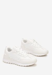 Renee - Białe Sznurowane Sneakersy z Materiałowymi Wstawkami Aneril. Kolor: biały. Materiał: materiał #2