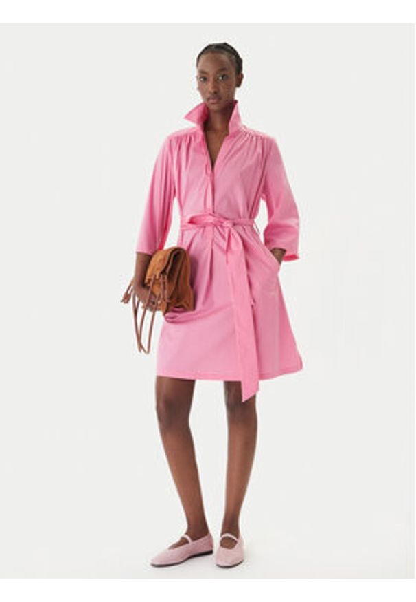 LOLA CASADEMUNT Sukienka koszulowa LS2616140 Różowy Relaxed Fit. Kolor: różowy. Materiał: bawełna. Typ sukienki: koszulowe