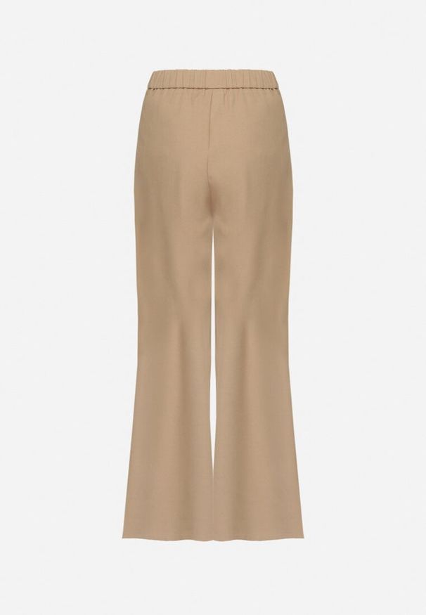 Born2be - Beżowe Eleganckie Spodnie Garniturowe z Szerokimi Nogawkami i Paskiem Verinella. Okazja: na co dzień. Kolor: beżowy. Wzór: bez wzorów, aplikacja. Styl: elegancki