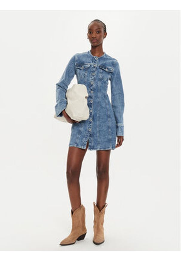 Pepe Jeans Sukienka jeansowa PL953549 Niebieski Regular Fit. Kolor: niebieski. Materiał: bawełna