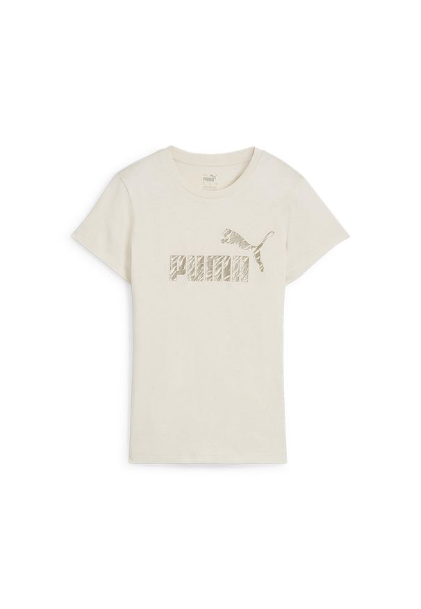 Puma - Damska koszulka ESS+ ANIMAL PUMA Alpine Snow White. Kolor: wielokolorowy, biały, beżowy. Materiał: jersey. Wzór: motyw zwierzęcy. Sport: joga i pilates