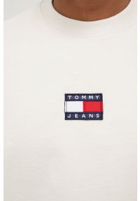 Tommy Jeans bluza bawełniana męska kolor beżowy z aplikacją. Kolor: beżowy. Materiał: bawełna. Wzór: aplikacja #4