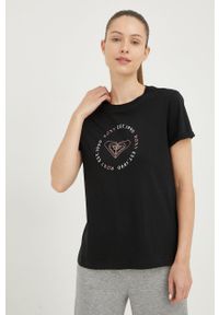Roxy t-shirt bawełniany kolor czarny. Kolor: czarny. Materiał: bawełna. Wzór: nadruk #2