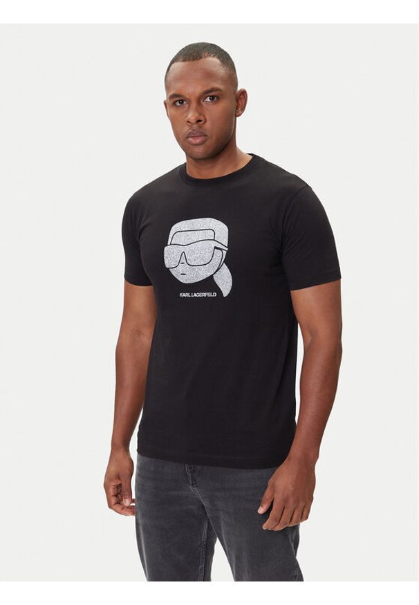 Karl Lagerfeld - KARL LAGERFELD T-Shirt 755066 554242 Czarny Regular Fit. Typ kołnierza: dekolt w karo. Kolor: czarny. Materiał: bawełna