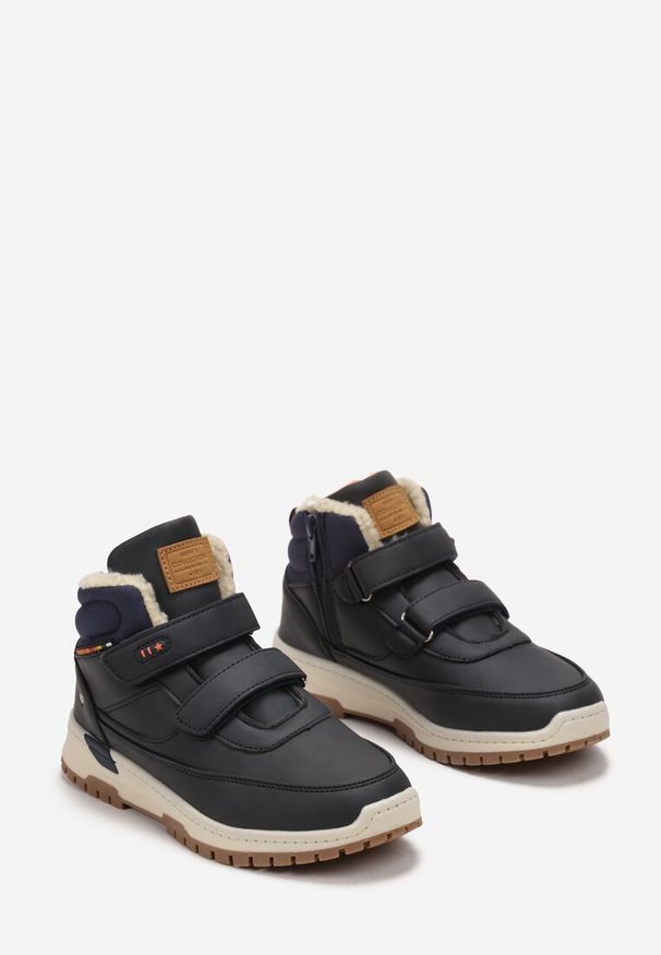 Born2be - Granatowo-Pomarańczowe Botki Sportowe Mocno Ocieplone z Rzepami Hanija. Zapięcie: rzepy. Kolor: niebieski. Materiał: jeans. Wzór: kolorowy. Styl: sportowy