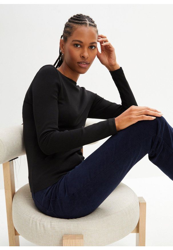 bonprix - Bluzka z długim rękawem z czystej bawełny organicznej. Kolor: czarny. Materiał: bawełna. Długość rękawa: długi rękaw. Długość: długie