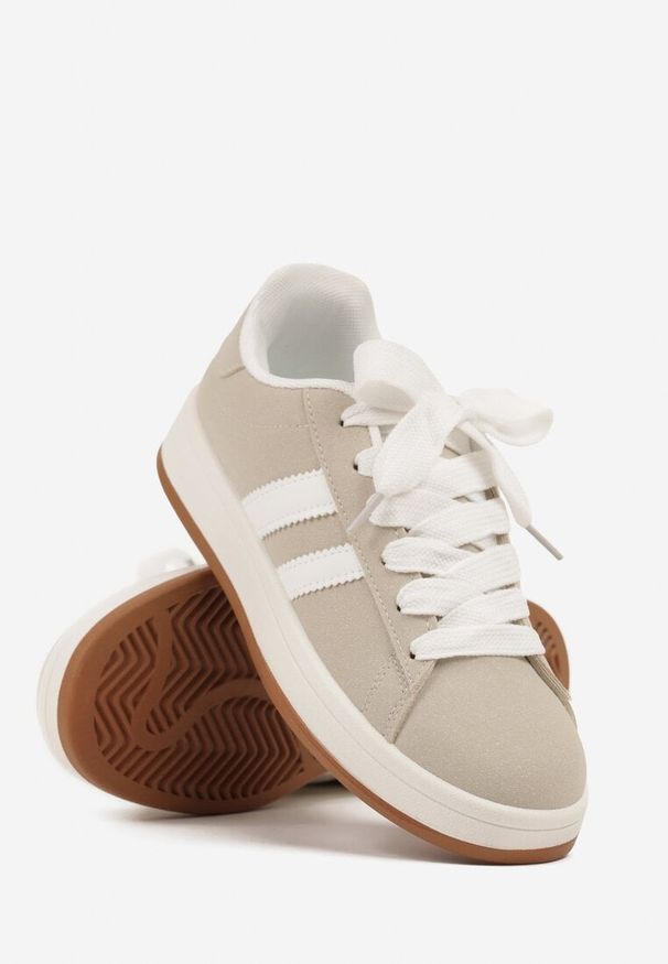 Born2be - Beżowe Sneakersy z Dwoma Paskami Galtewi. Nosek buta: okrągły. Zapięcie: pasek. Kolor: beżowy. Materiał: syntetyk, nubuk. Obcas: na obcasie. Wysokość obcasa: niski