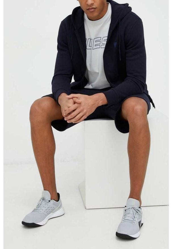 Guess - GUESS Granatowa bluza męska rozpinana Aldwin, Rozmiar L. Kolor: niebieski