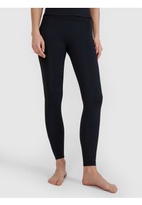4f - 4F Legginsy do jogi i pilatesu szybkoschnące damskie - czarne S. Stan: podwyższony. Kolor: czarny. Materiał: dzianina, włókno, syntetyk, materiał, elastan. Wzór: gładki, ze splotem, jednolity. Sport: joga i pilates