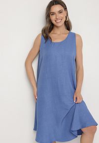 Born2be - Niebieska Rozkloszowana Klasyczna Sukienka Lunetira. Okazja: na co dzień, na spacer. Kolor: niebieski. Materiał: jeans. Typ sukienki: proste. Styl: klasyczny #7