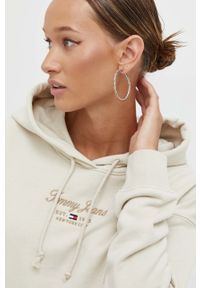 Tommy Jeans bluza damska kolor beżowy z kapturem z nadrukiem. Typ kołnierza: kaptur. Kolor: beżowy. Wzór: nadruk #4