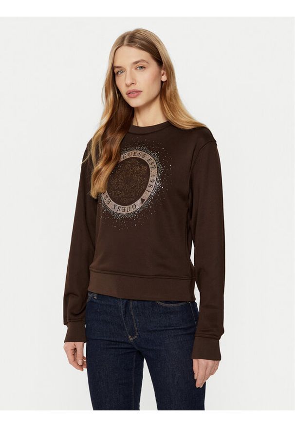 Guess Bluza W5RQ05 K7EX1 Brązowy Regular Fit. Kolor: brązowy. Materiał: bawełna