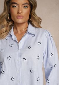 Renee - Niebiesko-Czarna Koszula z Bawełny Ozdobiona Haftem Dovelira. Okazja: na co dzień, na spotkanie biznesowe. Kolor: niebieski. Materiał: bawełna. Wzór: aplikacja, haft. Styl: biznesowy, klasyczny, elegancki, casual #3