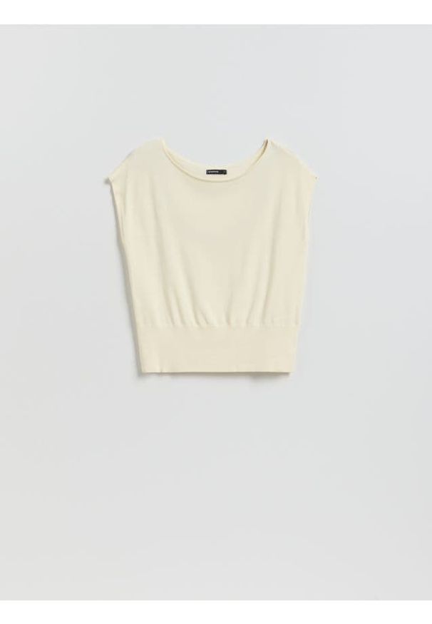 Reserved - Bluzka z wiskozą - kremowy. Kolor: kremowy. Materiał: wiskoza