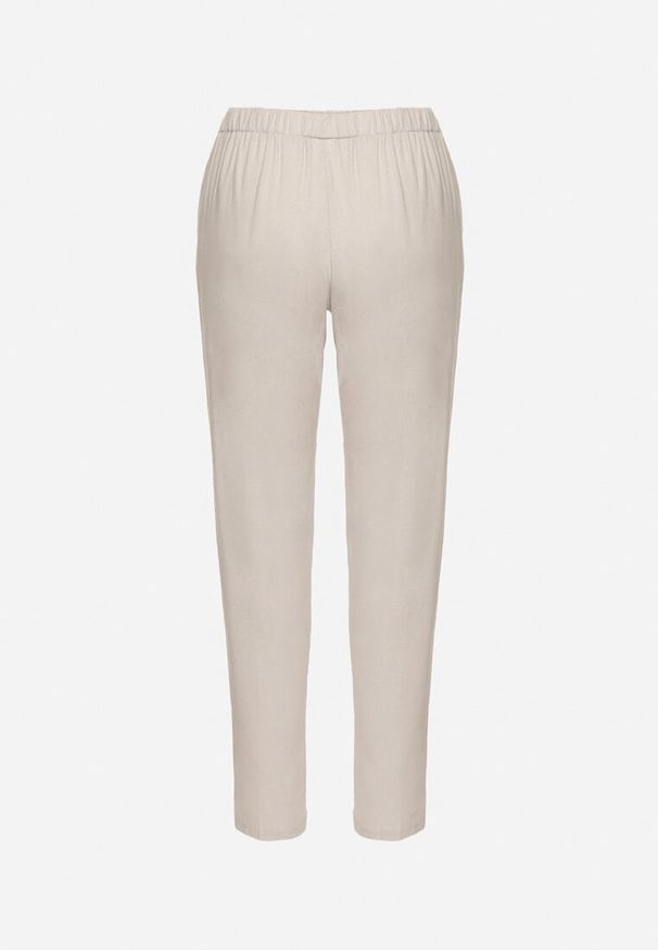 Born2be - Szare Spodnie z Lnem o Klasycznym Kroju z Gumką w Talii Filarse. Okazja: na co dzień. Kolor: szary. Materiał: len. Sezon: wiosna, lato. Styl: klasyczny