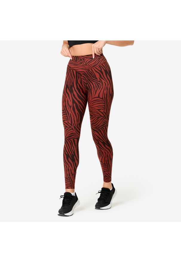 DOMYOS - Legginsy fitness damskie Domyos. Kolor: brązowy. Materiał: poliester, poliamid, materiał, elastan. Sport: fitness