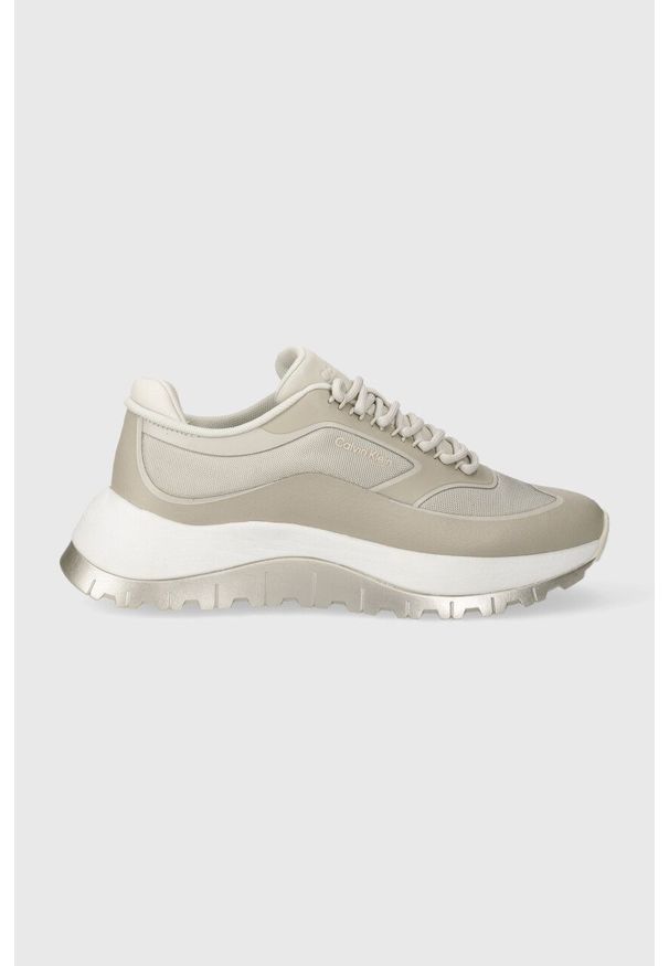 Calvin Klein sneakersy 2 PIECE SOLE RUNNER LACE UP kolor beżowy HW0HW01640. Nosek buta: okrągły. Zapięcie: sznurówki. Kolor: beżowy. Materiał: poliester, guma. Obcas: na platformie
