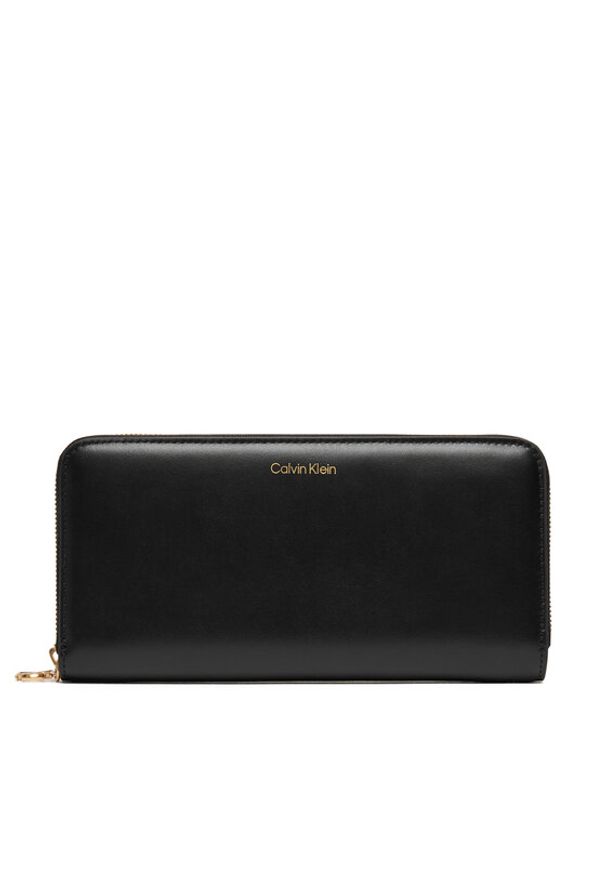 Calvin Klein Duży Portfel Damski Ck Large Zip Around LV04F1093G Czarny. Kolor: czarny. Materiał: skóra