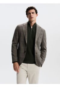 Reserved - Marynarka slim fit z wiskozą - ciemnobrązowy. Kolor: brązowy. Materiał: wiskoza