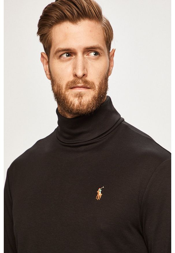 Polo Ralph Lauren - Longsleeve. Okazja: na co dzień. Typ kołnierza: polo. Kolor: czarny. Materiał: dzianina, materiał. Długość rękawa: długi rękaw. Wzór: gładki. Styl: casual