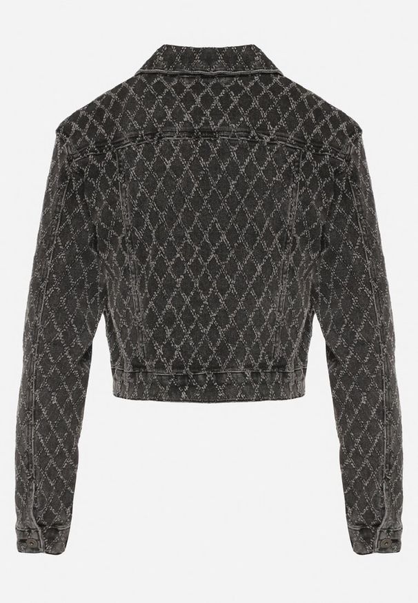 Born2be - Szara Bawełniana Kurtka Jeansowa z Geometrycznym Wzorem Arivale. Okazja: na co dzień. Kolor: szary. Materiał: bawełna, jeans. Wzór: geometria. Styl: klasyczny, casual, elegancki