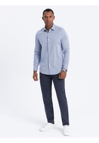 Ombre Clothing - Spodnie męskie chino o dopasowanym kroju - ciemnoniebieskie V4. Okazja: na co dzień. Kolor: niebieski. Materiał: materiał, bawełna, elastan, tkanina. Styl: casual #1