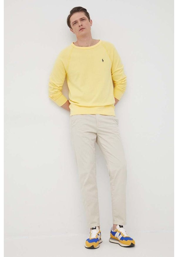 Polo Ralph Lauren bluza bawełniana 710644952039 męska kolor żółty gładka. Typ kołnierza: polo. Kolor: żółty. Materiał: bawełna. Długość rękawa: raglanowy rękaw. Wzór: gładki