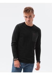 Ombre Clothing - Longsleeve męski z kieszonką - czarny V6 L130 - XL. Kolor: czarny. Materiał: materiał, bawełna, tkanina. Długość rękawa: długi rękaw. Wzór: kropki