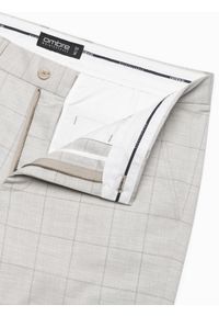 Ombre Clothing - Spodnie męskie o klasycznym kroju w delikatną kratę - beżowe V1. Kolor: beżowy. Materiał: wiskoza, poliester, materiał. Styl: klasyczny #7