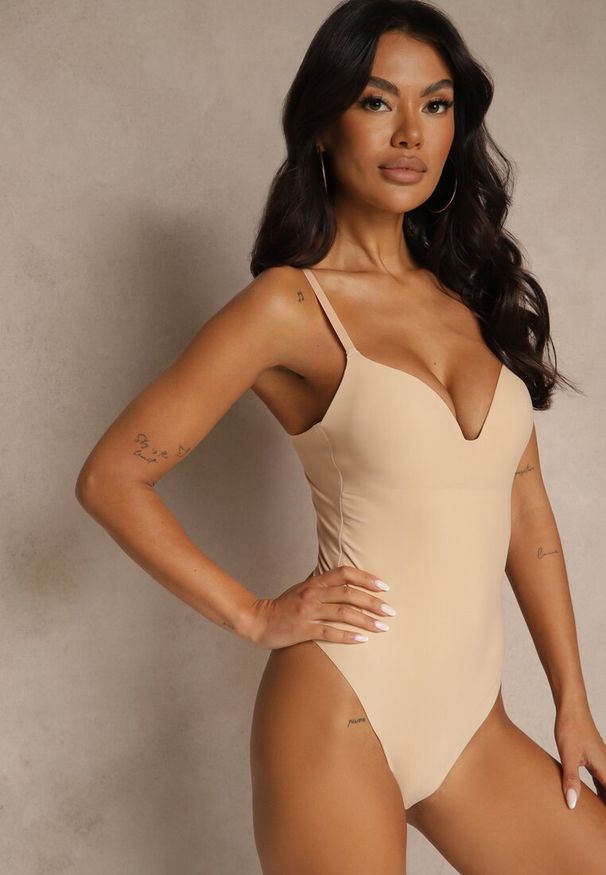 Renee - Beżowe Body Modelujące Halatila. Kolor: beżowy. Materiał: jeans