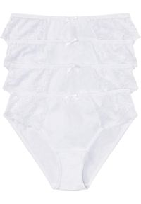 bonprix - Figi z miękką bawełną i koronką (4 pary). Kolor: biały. Materiał: bawełna, koronka. Wzór: koronka #1