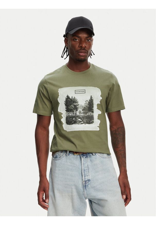 Hunter T-Shirt Duart Graphic HARM0033251 Khaki Regular Fit. Kolor: brązowy. Materiał: bawełna