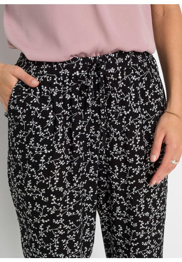 bonprix - Spodnie na gumce z czystej wiskozy. Kolor: czarny. Materiał: wiskoza