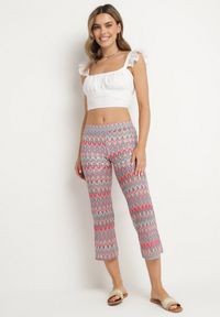 Born2be - Fuksjowe Spodnie Typu Dzwony z Geometrycznym Wzorem Novivana. Okazja: na co dzień. Kolor: różowy. Wzór: geometria. Styl: casual #5