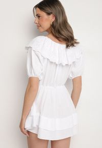 Born2be - Biała Bawełniana Sukienka z Ażurową Falbaną i Wiązaniem Univelle. Okazja: na co dzień. Kolor: biały. Materiał: bawełna. Wzór: ażurowy. Sezon: wiosna, lato. Styl: casual, elegancki, klasyczny #4